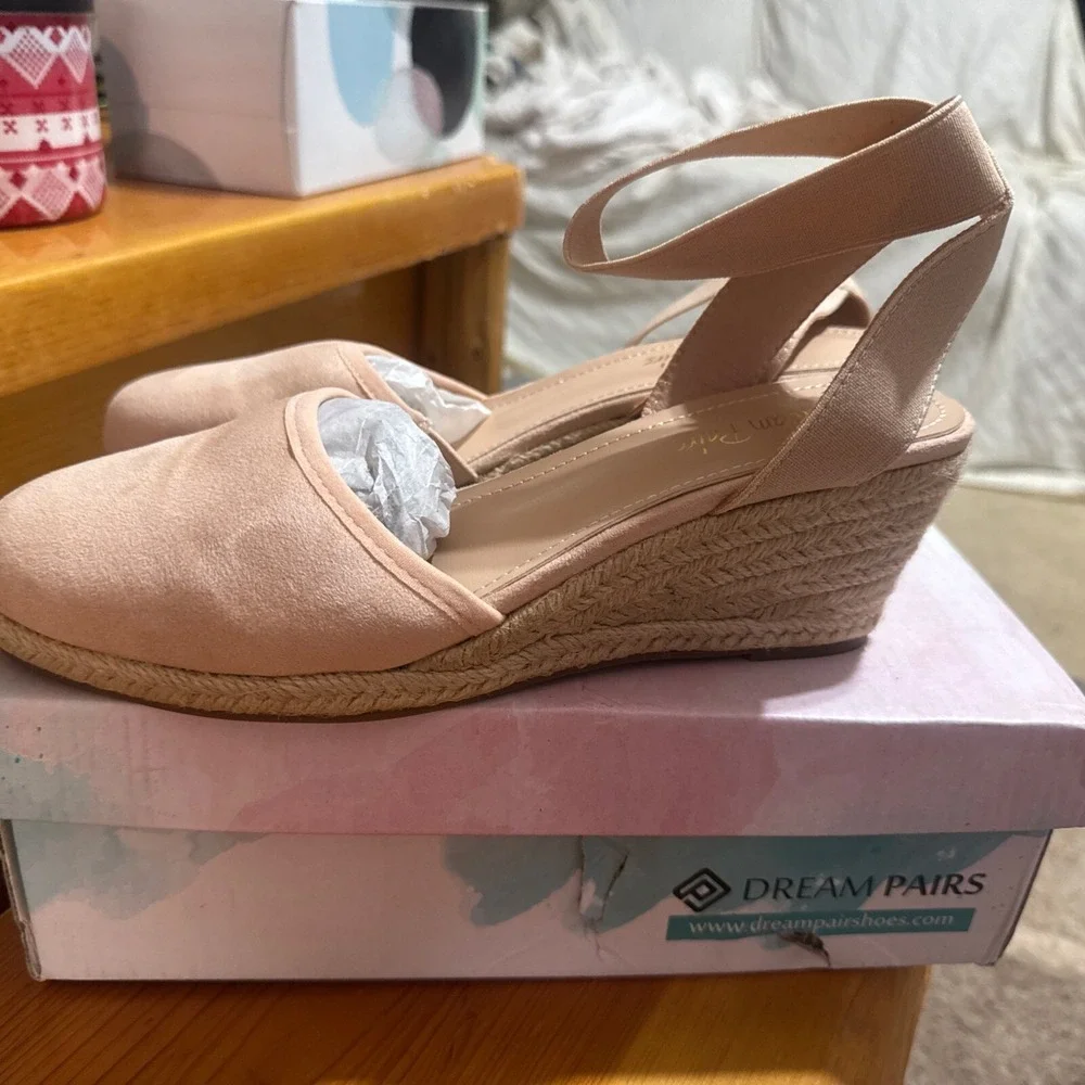 DREAM PAIRS Women Espadrilles Wedge Sandals Sz 9 Elastic Ankle Strap Close Toe